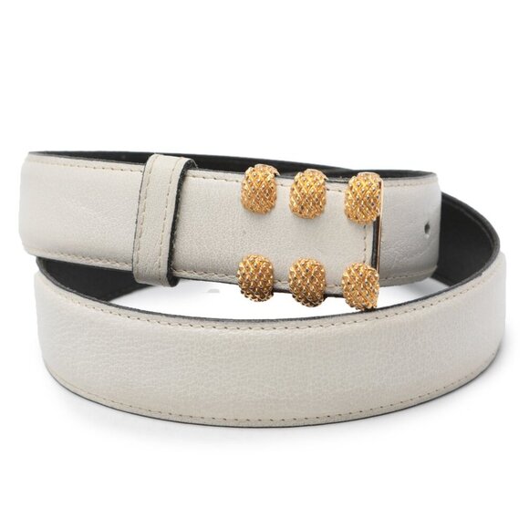 Vintage TILLA Leather Belt White Gold Studded Claw Pin Buckle Italy 80s Retro - Picture 2 of 11